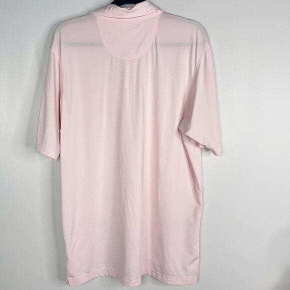 F&G Tech Mens Medium M Light Pink White Pencil Striped Short Sleeve Polo Shirt - Picture 2 of 7